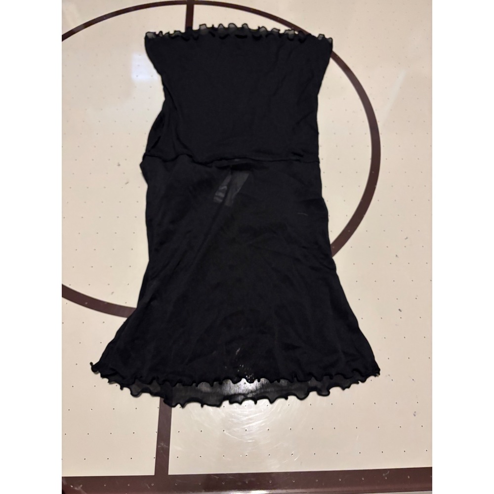 BP. Black Sheer Mesh Lettuce Edge Tube Top Strapless One Size 0763